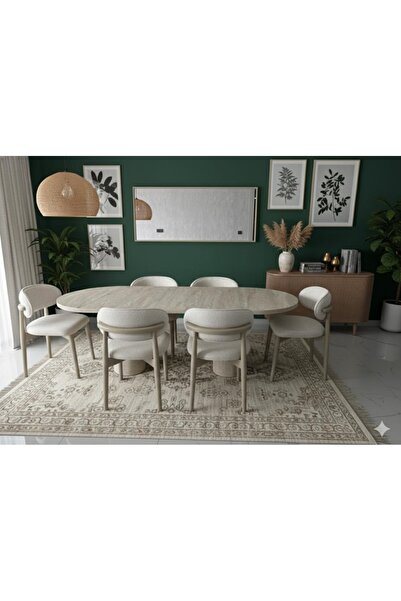 NORTE Bohem Masa Takımı Ahşap Açılır Masa Takımı 6 Kişilik Masa Sandalye Takı...