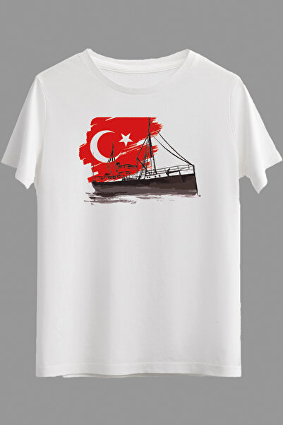 Çapıt 19 مايو - 29 أكتوبر تي شيرت بأكمام قصيرة مطبوع عليه باخرة