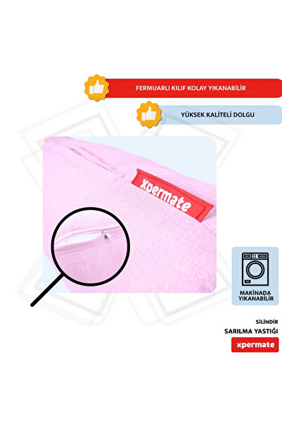 XPERMATE Sarılma Yastığı , Uyku Yastığı , Bacak Arası Yastığı Silindir 150x20 Cm Pembe