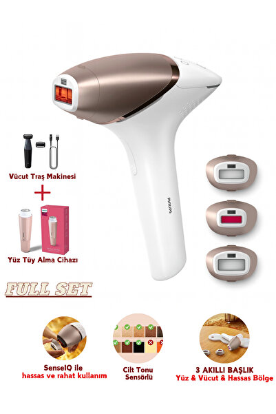 Philips Lumea Lazer Epilasyon IPL Tüy Alma Cihazı, 3 Başlıklı Yüz, Vücut, Hassas Bölge, Kablolu/Kablosuz SET