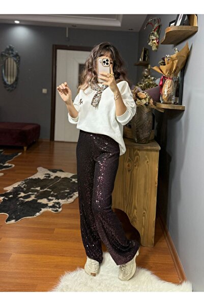 MODAGK Sequined Elastic Waist Casual Pants