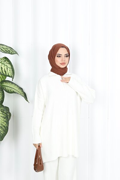 NİSUM MODA Nisum Kneck Zippered Pants Strick Suit