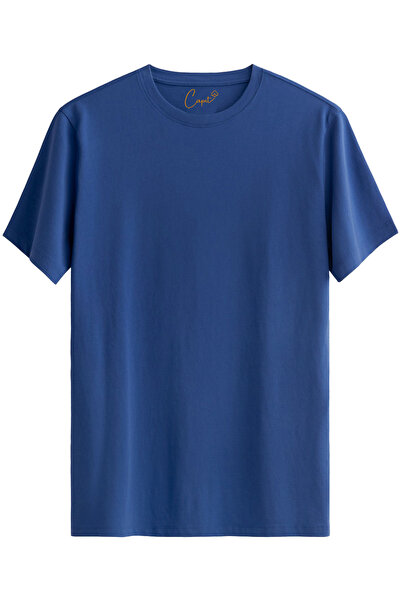 Çapıt Тениска със стандартен крой и кръгло деколте от 100% памук, синя, саксофон