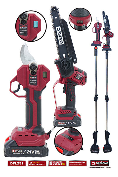 DAFLONG PRO 2.1 M TELESKOPİK UZATMA KOLLU 2'Lİ SET DİJİTAL BAĞ MAKASI + DİJİT...