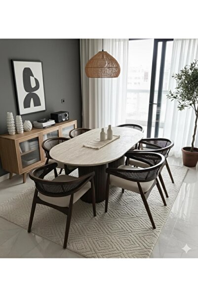 NORTE Bohem Masa Takımı Ahşap Masa Takımı 6 Kişilik Masa Sandalye Gazel Hazeran Takımı İskandinav Takım