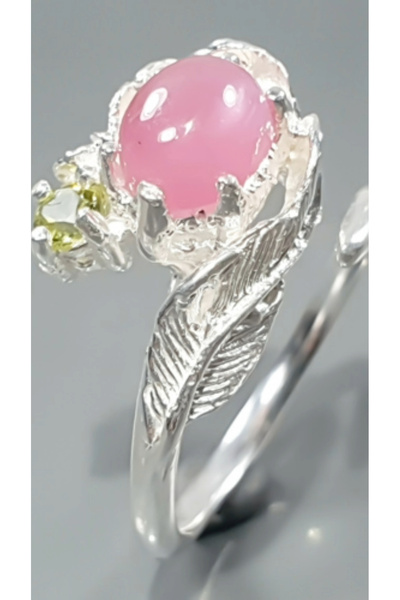 FashionBijoux Inel argint 925 cu rubin si peridot, placat cu aur alb, reglabil