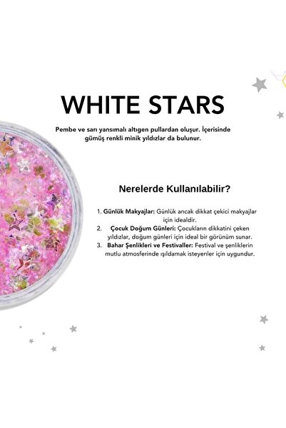 The Glitter Lab Jel Formlu Parlak Glitter - White Stars