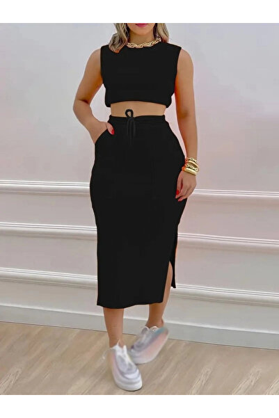 Modayakamoz Women's Two Yarn Crop Skirt Double Set