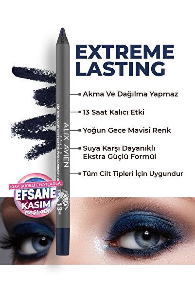 Alix Avien Suya Dayanıklı Gece Mavisi Göz Kalemi - 13 Saat Kalıcı Etki - Extreme Lasting Effect Eye Pencil