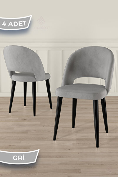 Canisa Pane Serisi 4 Adet 1. Sınıf Babyface Kumaş Siyah Metal Ayak Gri Mutfak...