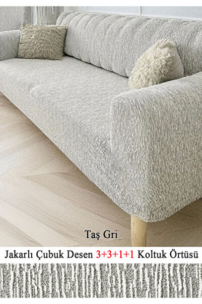 upmall Jakarlı Koltuk Örtüsü 3 3 1 1 Takımı Lastikli Esnek Yıkanabilir Çekyat Kanepe Kılıfı