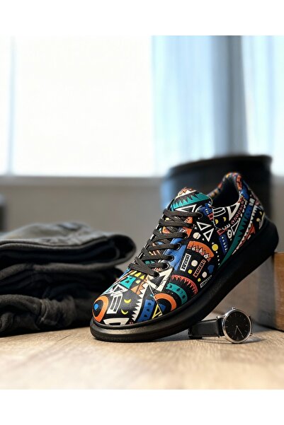 Knack High Sole Color Printed Casual Shoes 046 Black (Black Sole)