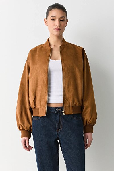 Madmext Kahverengi Astarlı Kadın Bomber Ceket MG2545