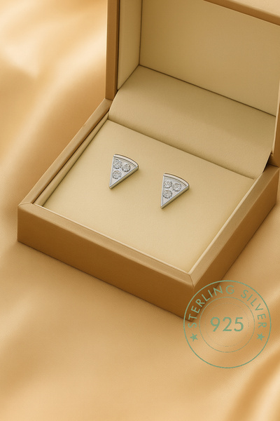 Pietra Kadın Gümüş Küpe 925 Ayar Pizza Tasarımlı Vidalı Küpe