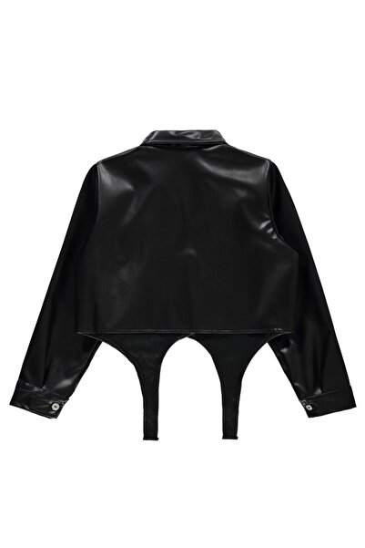 Civil Girls Front Tie Leather Shirt for Ages 10-13 - Black 12-13 Years