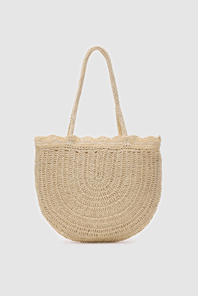 OGGO Örgü Saplı Hasır Omuz Çantası