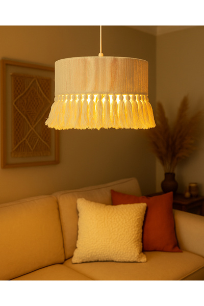livadesign7 El Yapımı Pamuk Makrome Bohem Püsküllü Avize / Oturma Odası,Salon ,Yatak Odası,Ofis,Mutfak,Balkon