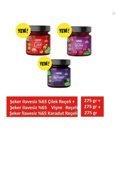 Harras Şeker İlavesiz Çilek Karadut ve Vişne Reçeli Ekstra Geleneksel 3'lü set x 275 gr
