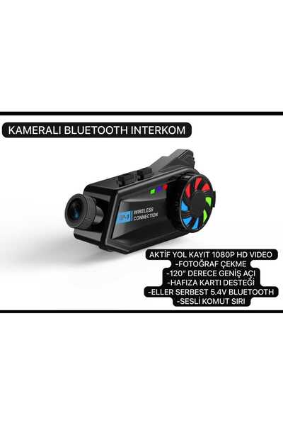 Tastech Kameralı Intercom Motosiklet Bluetooth Kask Kulaklık Ses Kontrolü 1080p Video Kayıt Videolu Interkom
