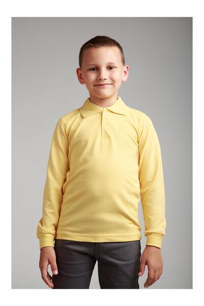 ZACHARIUZ Unisex Children's Polo Neck School Basic Yellow Long Sleeve T-Shirt