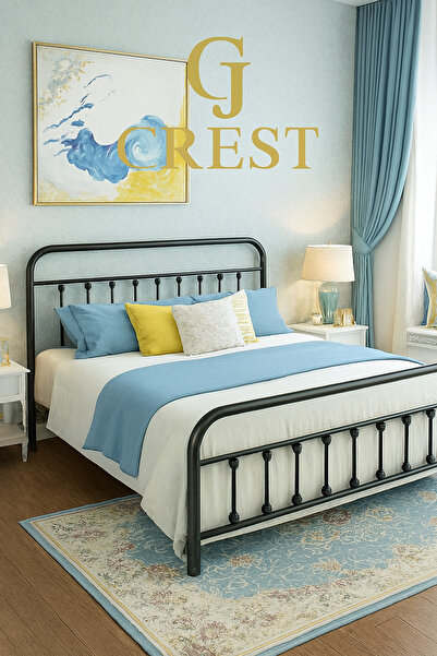 Crestj سرير معدني عصري بتصميم أنيق، لون أسود || ١٢٠ سم × ٢٠٠ سم