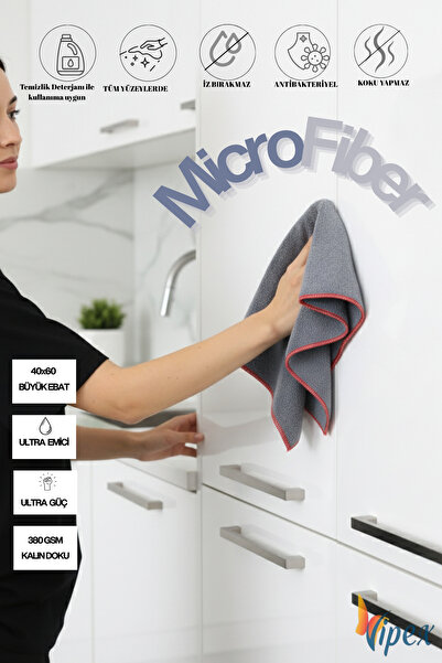 VİPEX Efsane Temizlik İçin 40x60 380 GSM Mikrofiber Temizlik Bezi Gri 1 adet