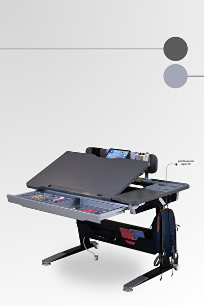Creo Mobili Sirius Standart Dinamik Çalışma Masası Yükseklik Ayarlı ve Eğimli Masa - 120x75 Cm, Antrasit/Gri