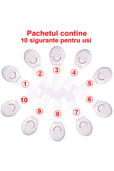 OptimStar Child Safety Door Locks, 10 Pieces, Flexible and Durable, Strong 3M Adhesive, White