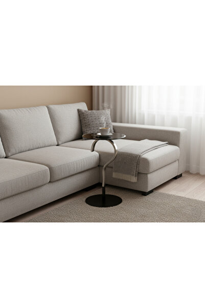 Areka طاولة خدمة فضية بقاعدة من الحديد الأسود وسطح زجاجي أسود