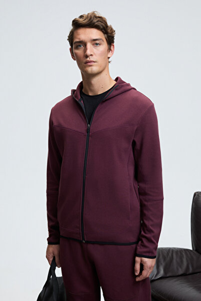 GRIMELANGE Ανδρικό φούτερ με φερμουάρ AVENER με κουκούλα με τύπωμα σε μπορντό χρώμα