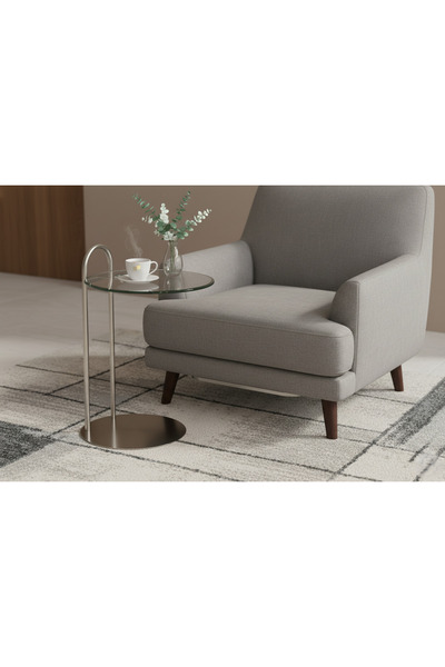 Areka طاولة خدمة فضية، قاعدة من الحديد الفضي، سطح زجاجي شفاف