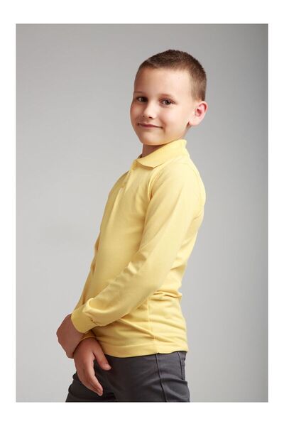 ZACHARIUZ Unisex Children's Polo Neck School Basic Yellow Long Sleeve T-Shirt