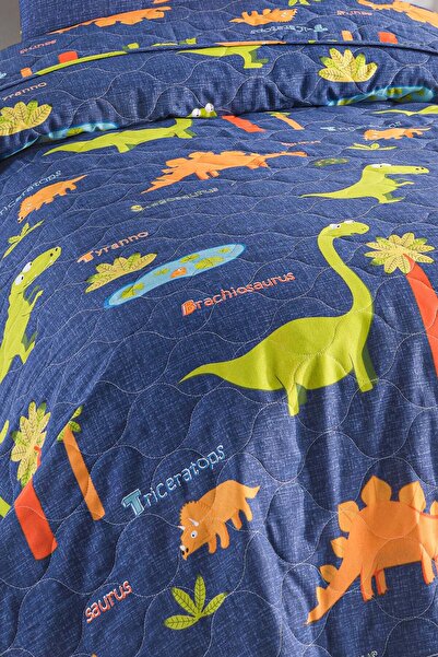 Eponj Home Kapitone Yatak Örtüsü Seti Tek Kişilik Dinolar Lacivert