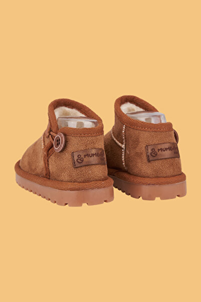 Mumenim Unisex Çocuk Bebek Botu Ortopedik Kaymaz Taban İçi Kürklü Süet Kışlık Kar Botu Taba