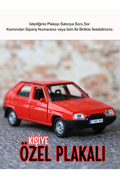 bebeym Skoda Favorit Metal Araba - Skoda Favorit Oyuncak Araba - Kişiye Özel Hediye Plakalı - Kırmızı