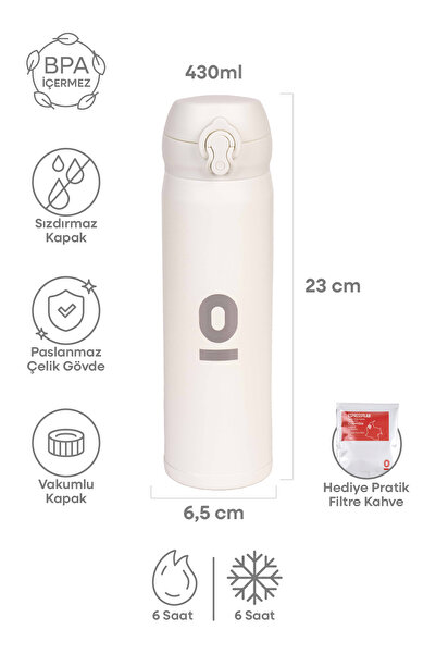 Espressolab White Textured Stainless Steel Thermos 430 ml with Lid No:106