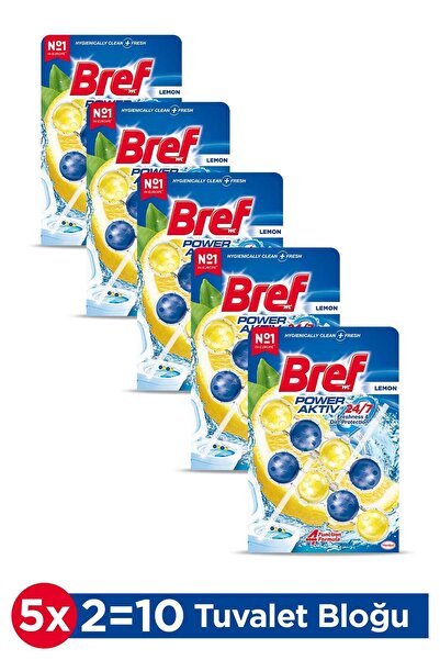 Bref Power Aktiv Solid Toilet Block Lemon Double x5 Pack