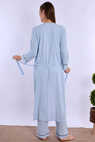 ByLohusa Effortt Mavi Sabahlıklı Hamile Lohusa Pijama Takımı