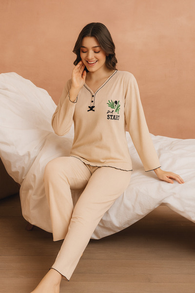 rindahomewear ΓΥΝΑΙΚΕΙΟ ΣΕΤ ΠΙΤΖΑΜΑ ΜΕ ΜΑΚΡΥ ΜΑΝΙΚΙΑ