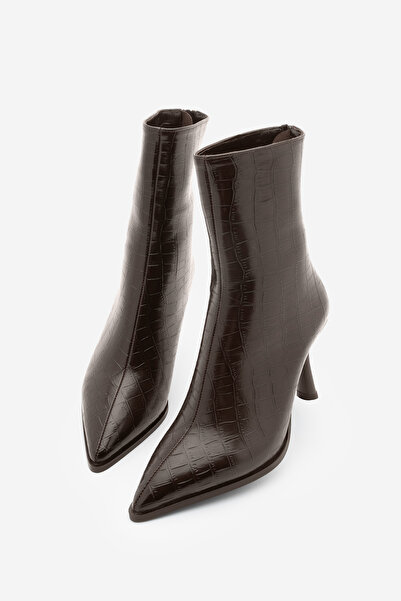 Marjin Жіночі черевики на підборах із загостреним носком, каблуком у формі келиха, застібкою-блискавкою ззаду, класичні черевики Monos, кавовий колір Croco