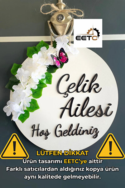 Genel Markalar Kişiye Özel İsimli Yazılı Ahşap Kapı Süsü, Çiçekli Ahşap Kapı Dekoru, Yeni Ev Hediyesi (30 CM)