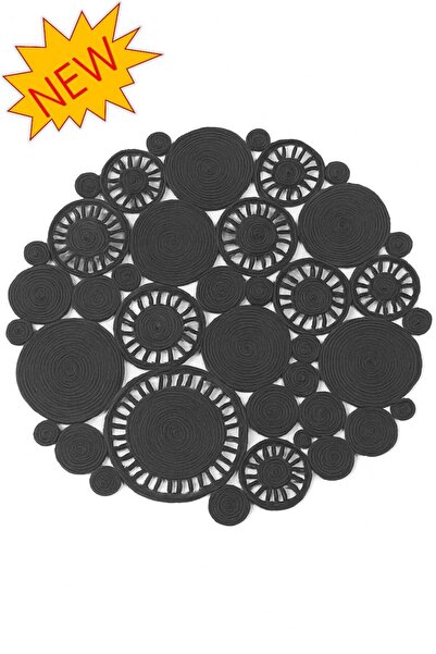 MaVaux Harmony Jüt Doğal Hasır Kilim Bej Geometrik Bohem Yuvarlak El Örmesi Halı