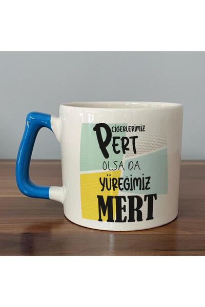 Kırtasiye Ofisi كوب D بمقبض أزرق مطبوع عليه عبارة "إذا كان كبدنا بيرت