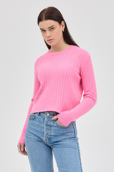 Rays Pink Crew Neck Long Sleeve Women's Sweater 2412
