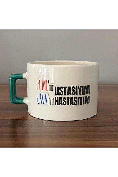 Kırtasiye Ofisi أنا سيد HTML أنا مريض من JAVA مطبوع بمقبض أخضر على شكل حرف C