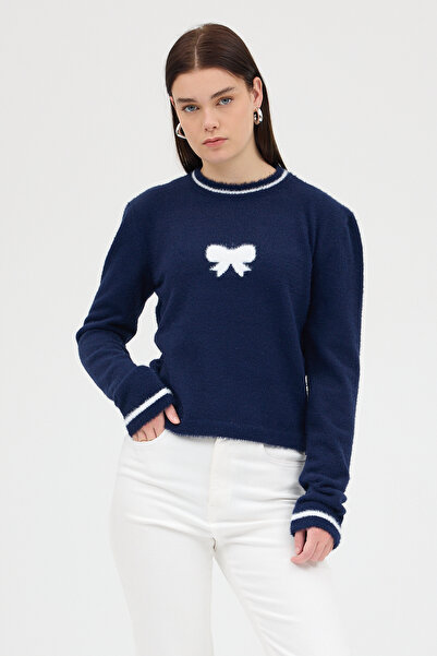 Rays Pulover pentru femei Laci guler rotund cu detaliu panglică 2359