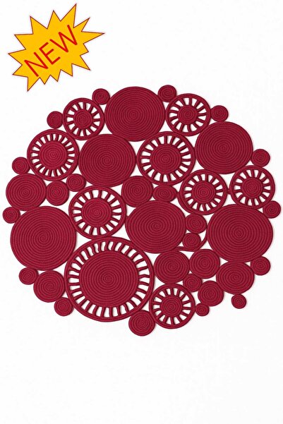 MaVaux Harmony Jüt Doğal Hasır Kilim Bej Geometrik Bohem Yuvarlak El Örmesi Halı