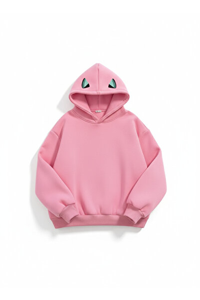 dwnwear Γυναικεία/Unisex Φούτερ με ροζ κουκούλα με αστείο έναντικο πρόσωπο