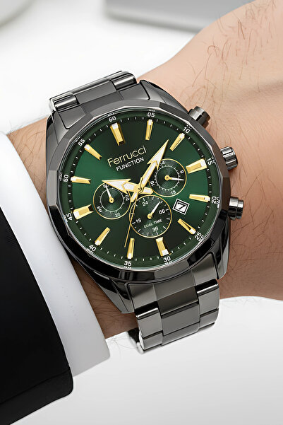 Ferrucci Function Erkek Kol Saati Çelik Kordon Füme Bileklik Hediyeli 3atm sdfer061