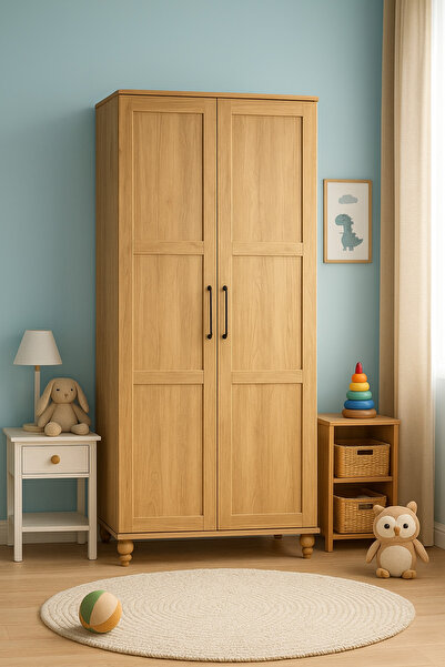 arionkids Alin Wood 2 Kapaklı Dolap | %100 MDF | REHAU Kapaklı | Ağaç Ayaklı